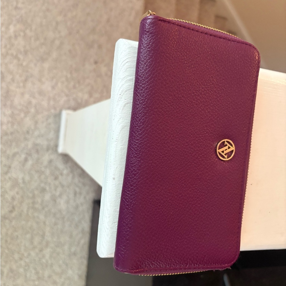 Purple Leather Wallet with Gold Logo